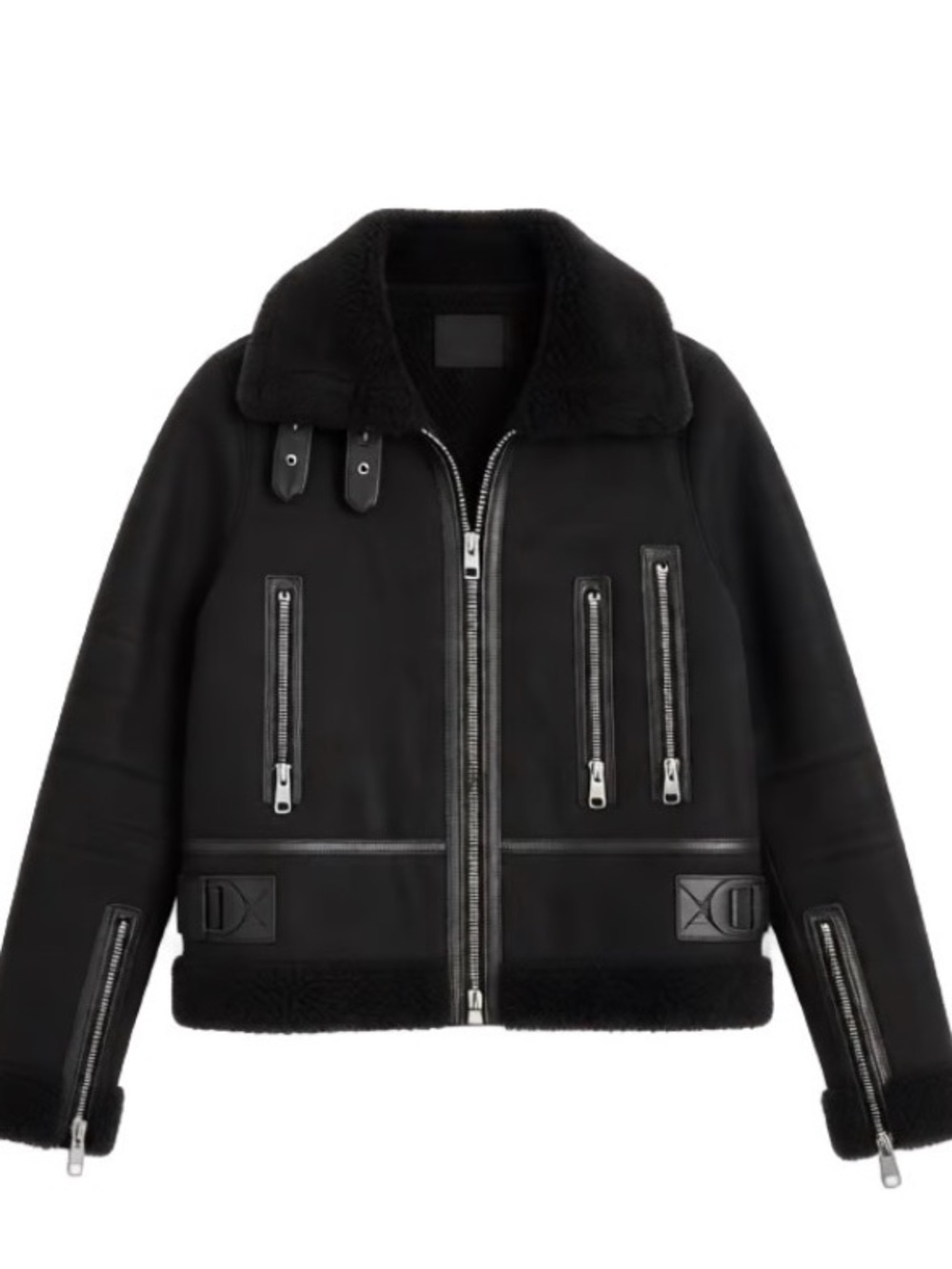 Zara Black Faux Shearling-Trim Moto Jacket